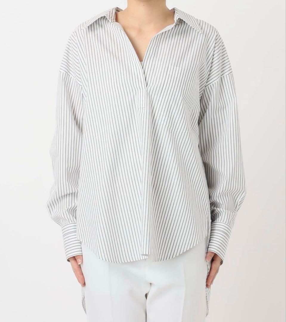 美品【Noble 】イージーケアコットンスキッパーシャツ（ストライプ