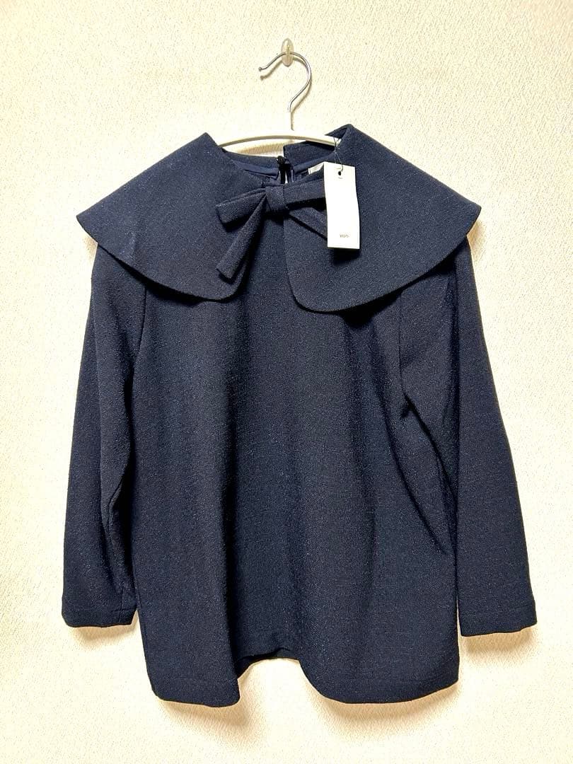 新品 yori ツイードライク ブラウス36 ネイビー - メルカリ