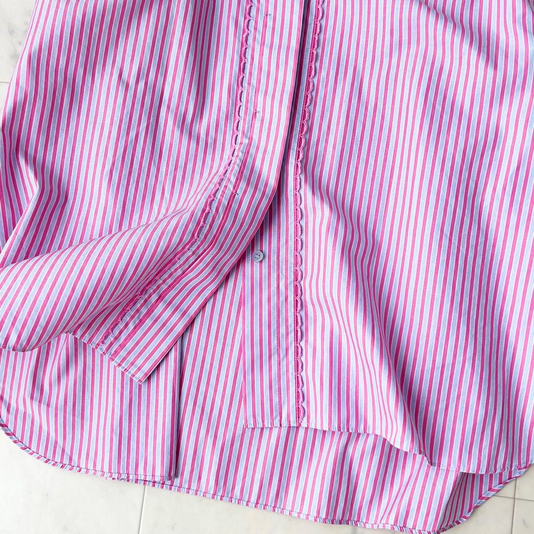 極美品 ドゥロワー Drawer コットンストライプフロントレースブラウス