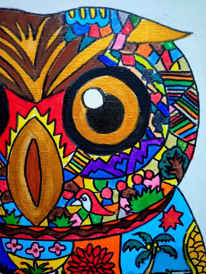 F6号】ジミー大西【森フクロウ】手描き/表裏サイン/油彩/アクリル/絵画