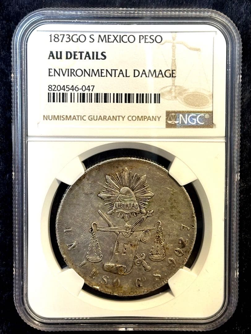 1873年 メキシコ 1ペソ銀貨 自由帽型 グアナファト造 1902年 メキシコ銀貨 1ペソ UN PESO 自由の帽子 リバティキャップ銀貨