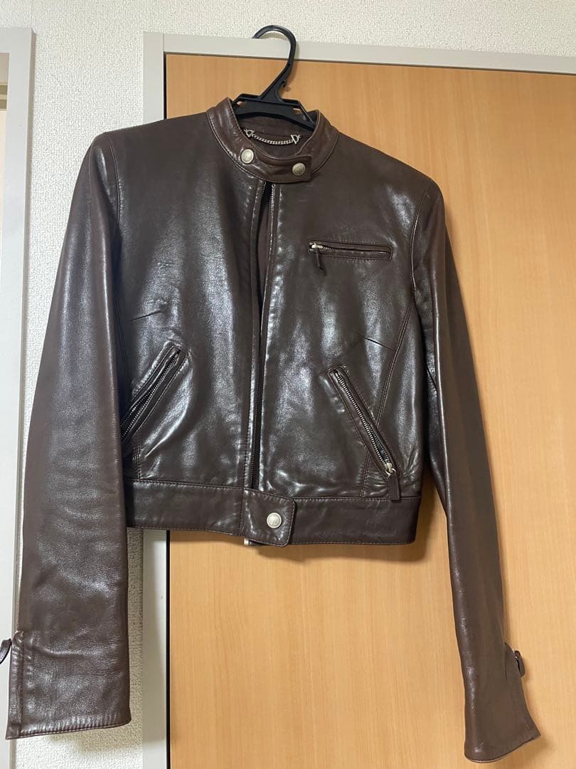 GUCCI ブラウンレザーライダースジャケット GUCCI（グッチ） ラムレザー ムートンダブルライダースジャケット