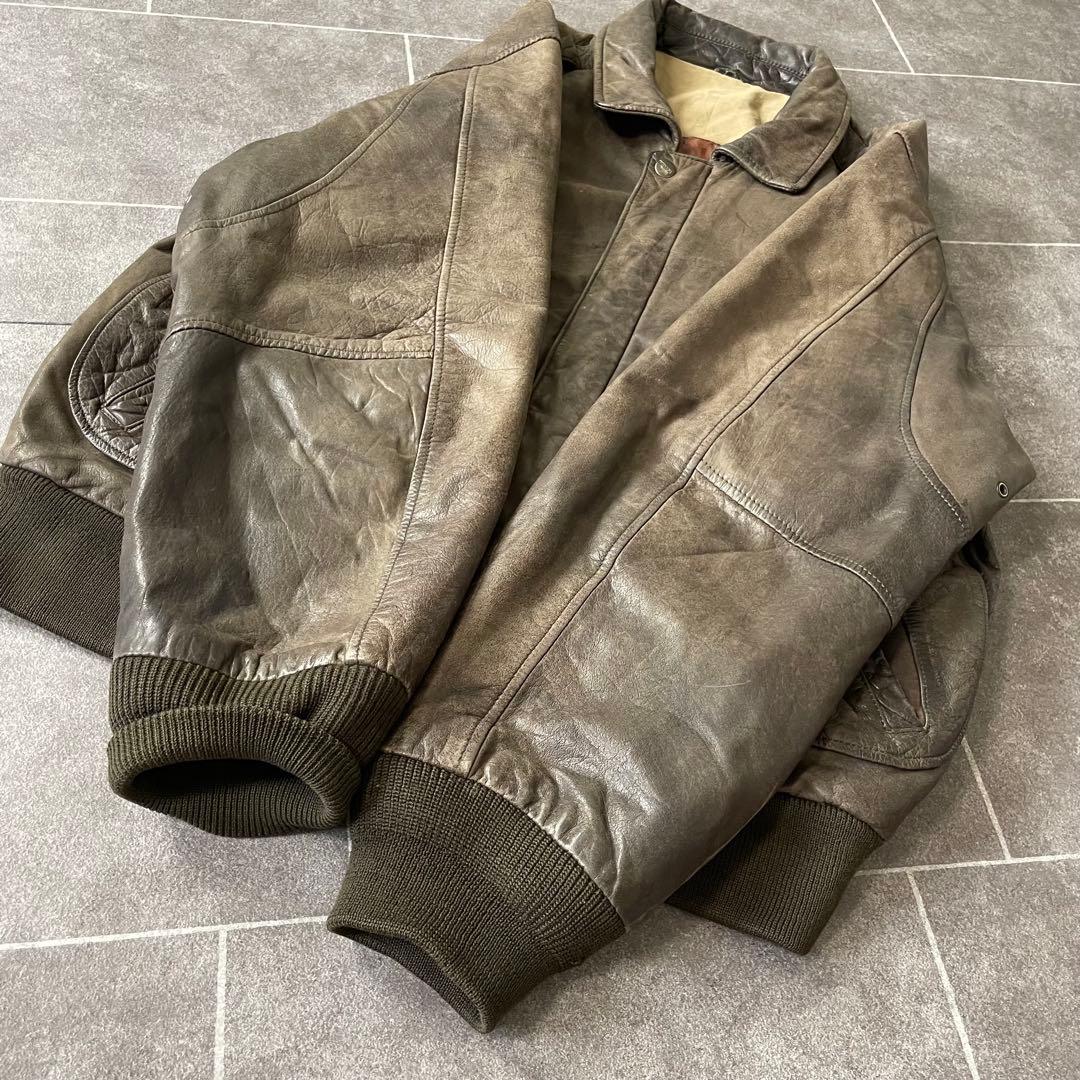 80-90'sa 鬼フェード 本革 A-2 レザーフライトジャケットL 短丈