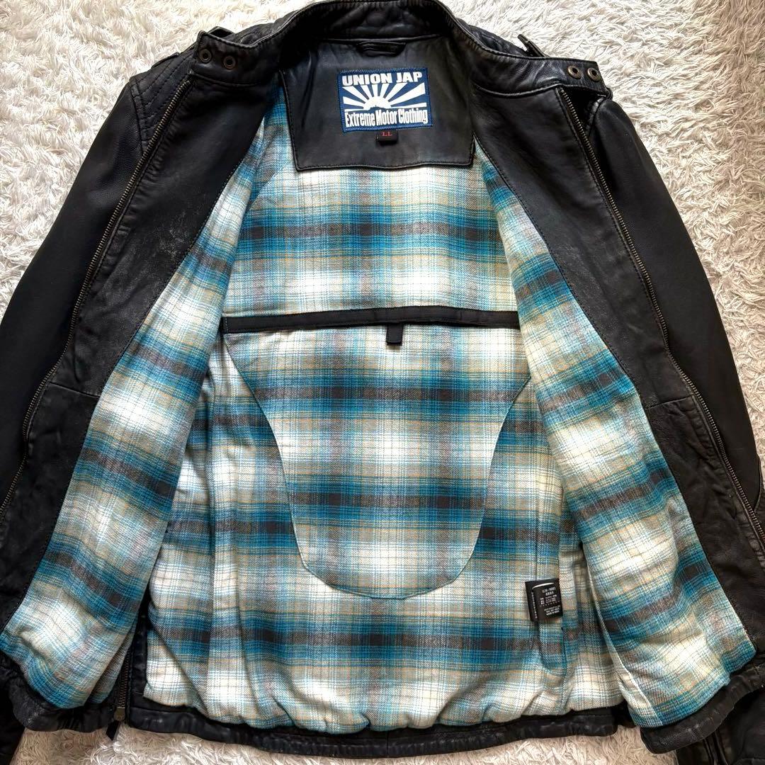 ☆羊革 XLサイズ☆ UNION JAP ライダースジャケット ダメージ加工 黒