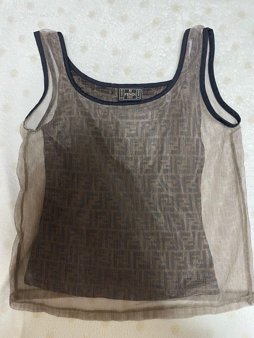 FENDI メッシュ タンクトップ　ズッカ柄 フェンディ FENDI タンクトップ カットソー ノースリーブ ズッカ柄 総