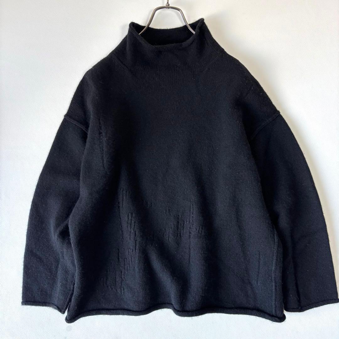 【yasu☺︎】ヨウジヤマモト クラッシュ加工 ニット 2 モックネック Yohji Yamamoto POUR HOMME 糸ふらしオーバーサイズ切替ニット - Ka na