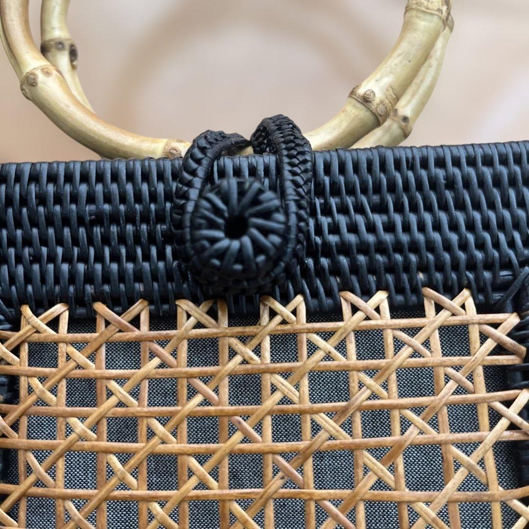 新品未使用】きものやまと✩⡱アタレクタングル竹ハンドルバッグ【黒