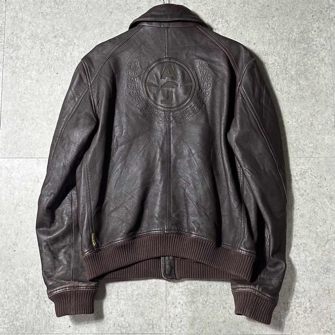 ARMANI JEANS ブラウン A-2 00s レザージャケット - メルカリ