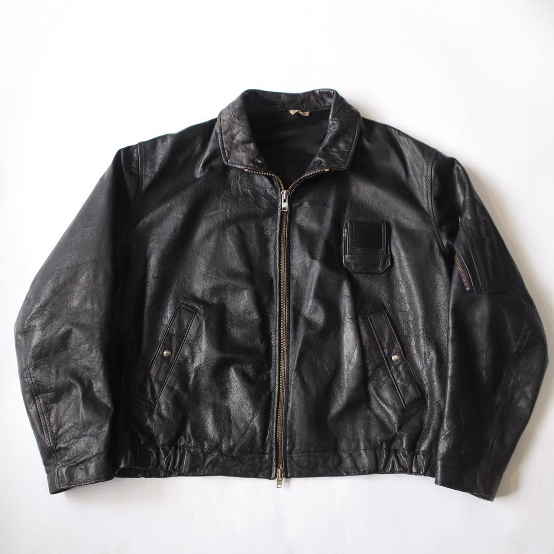 70s フランス軍 フライトレザージャケット 官給品 XL ブラック MICレア