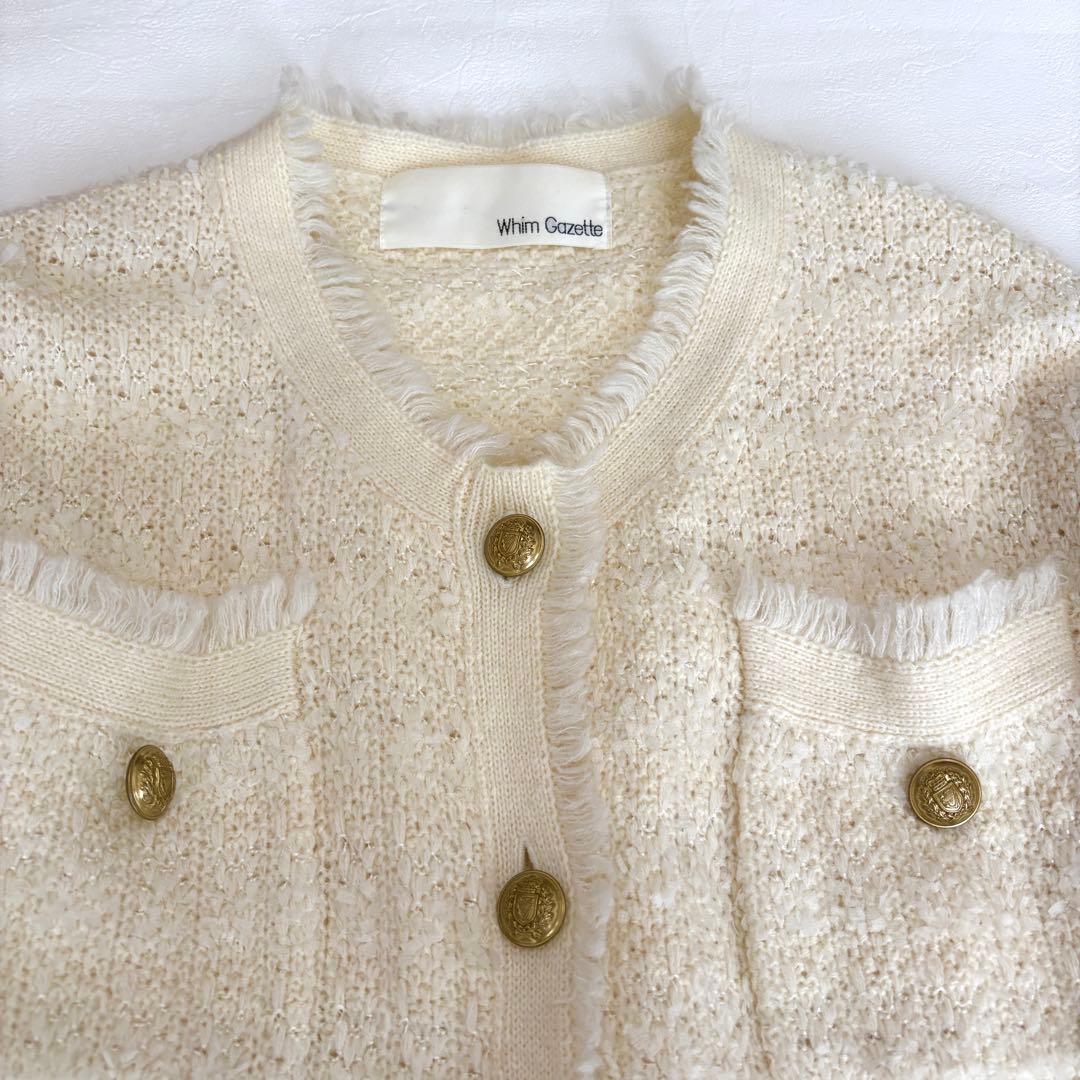 定価3.5万】whim gazette ツイードニットジャケット 金釦 モヘヤ