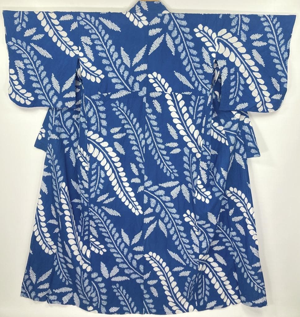 有松絞り【浴衣】希少品 藤の花 綿 夏着物 有松鳴海絞り 青 白 ブルー