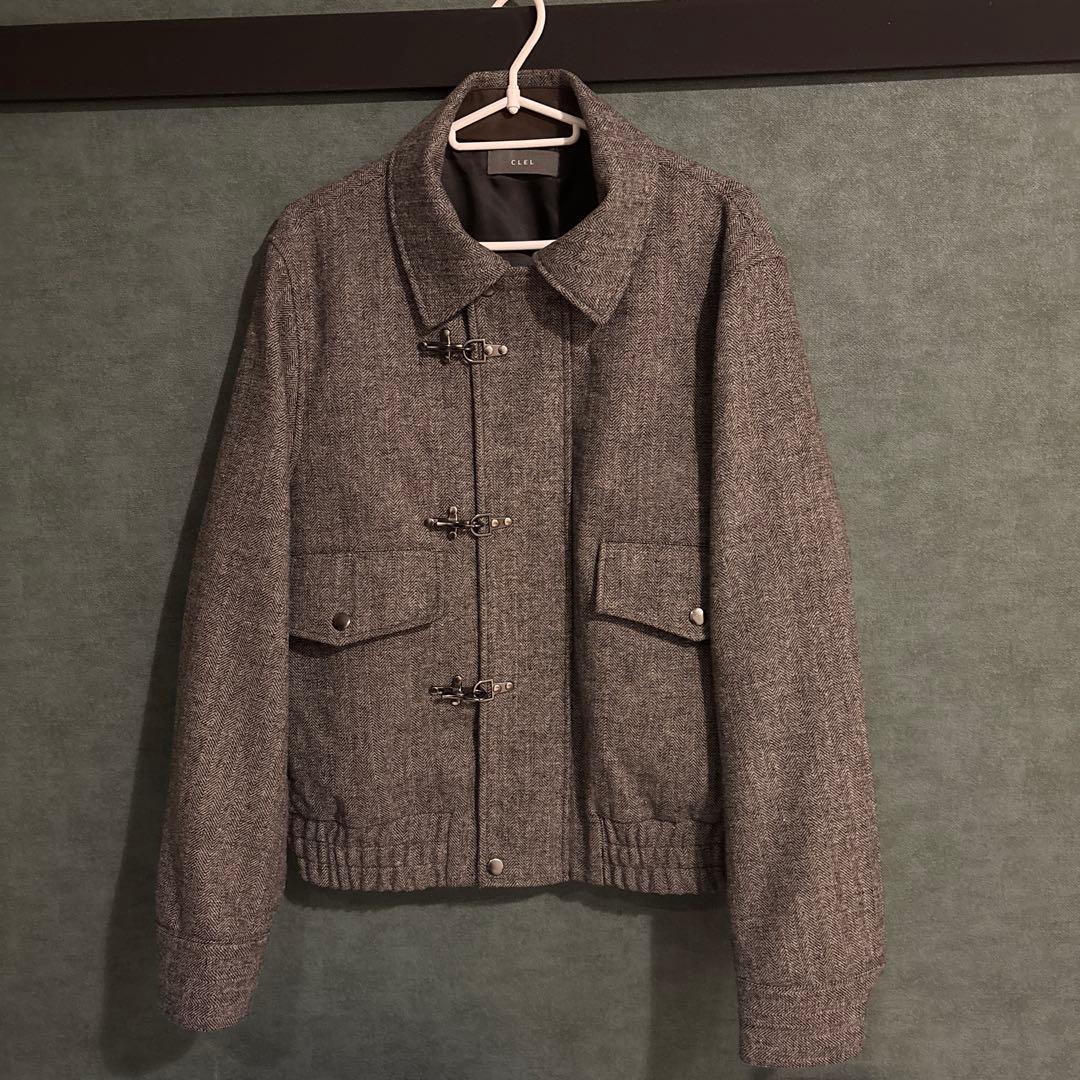 CLEL ウールブレンド ヘリンボーンツイードファイヤーマンブルゾン