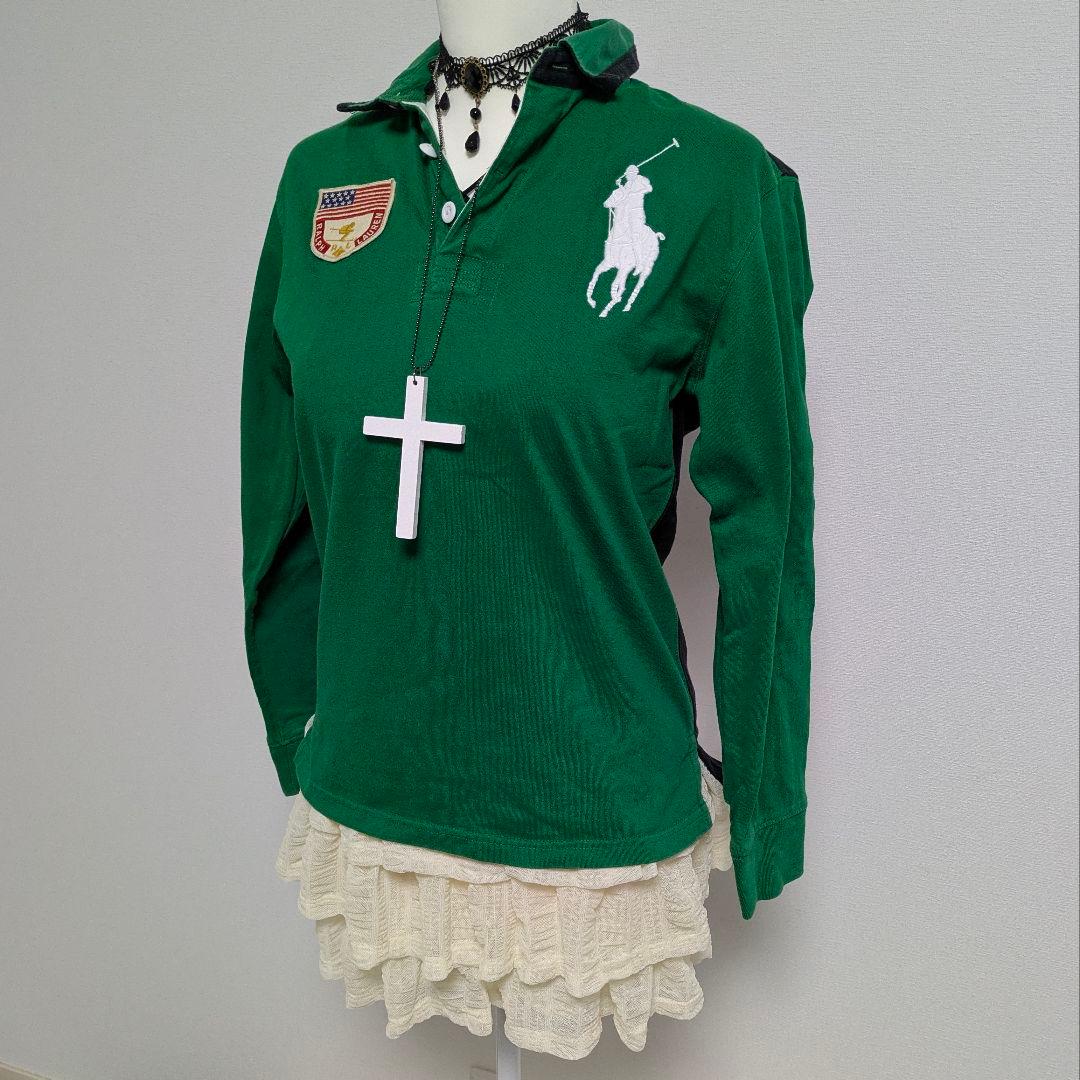 ポロラルフローレン ビッグポニー 長袖 緑色系 国旗 y2k ウィッシュ