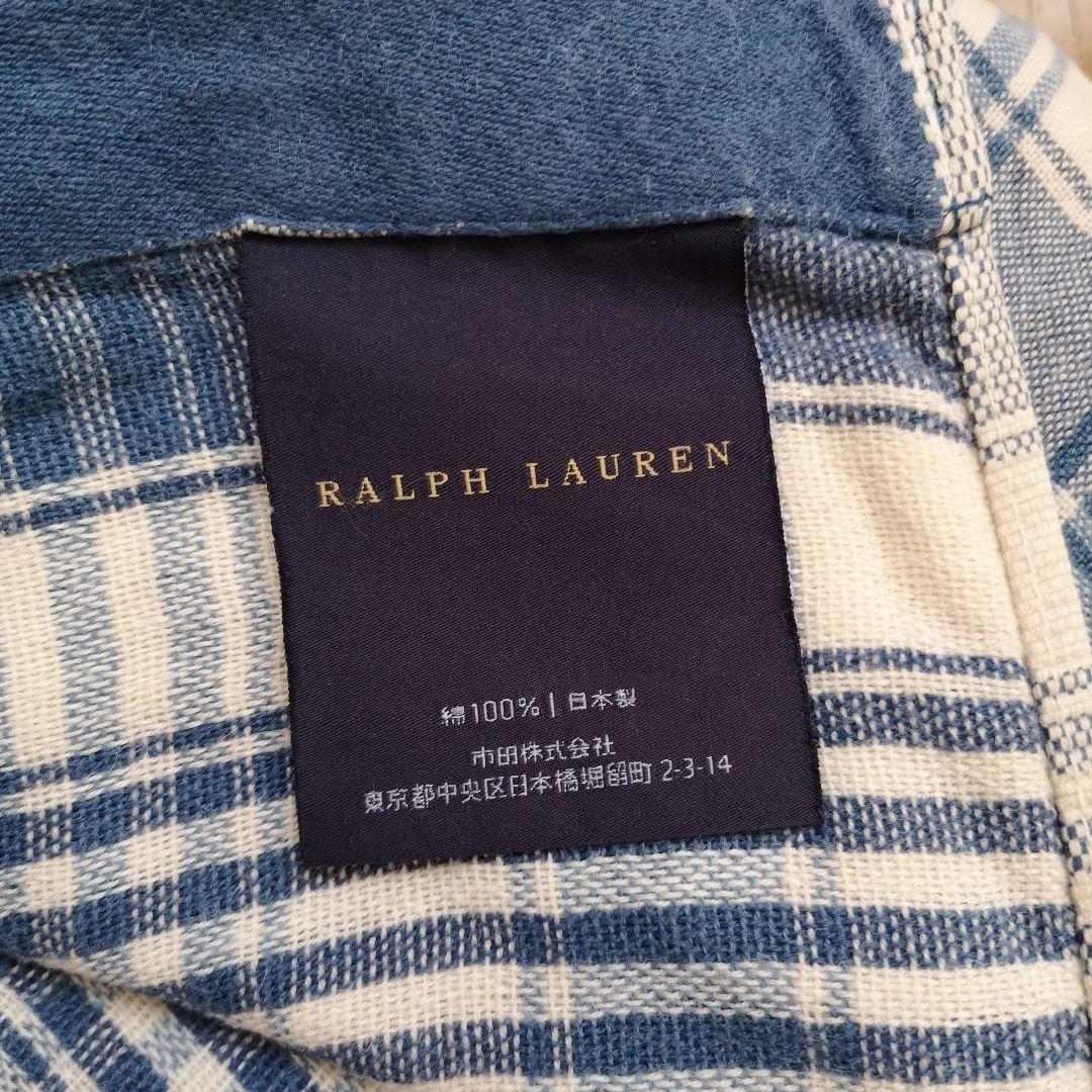 Ralph Lauren 青系チェック ブランケット - メルカリ