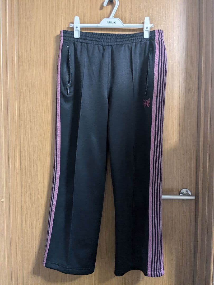 needles ニードルス ストレート トラックパンツ ブラック×ピンク