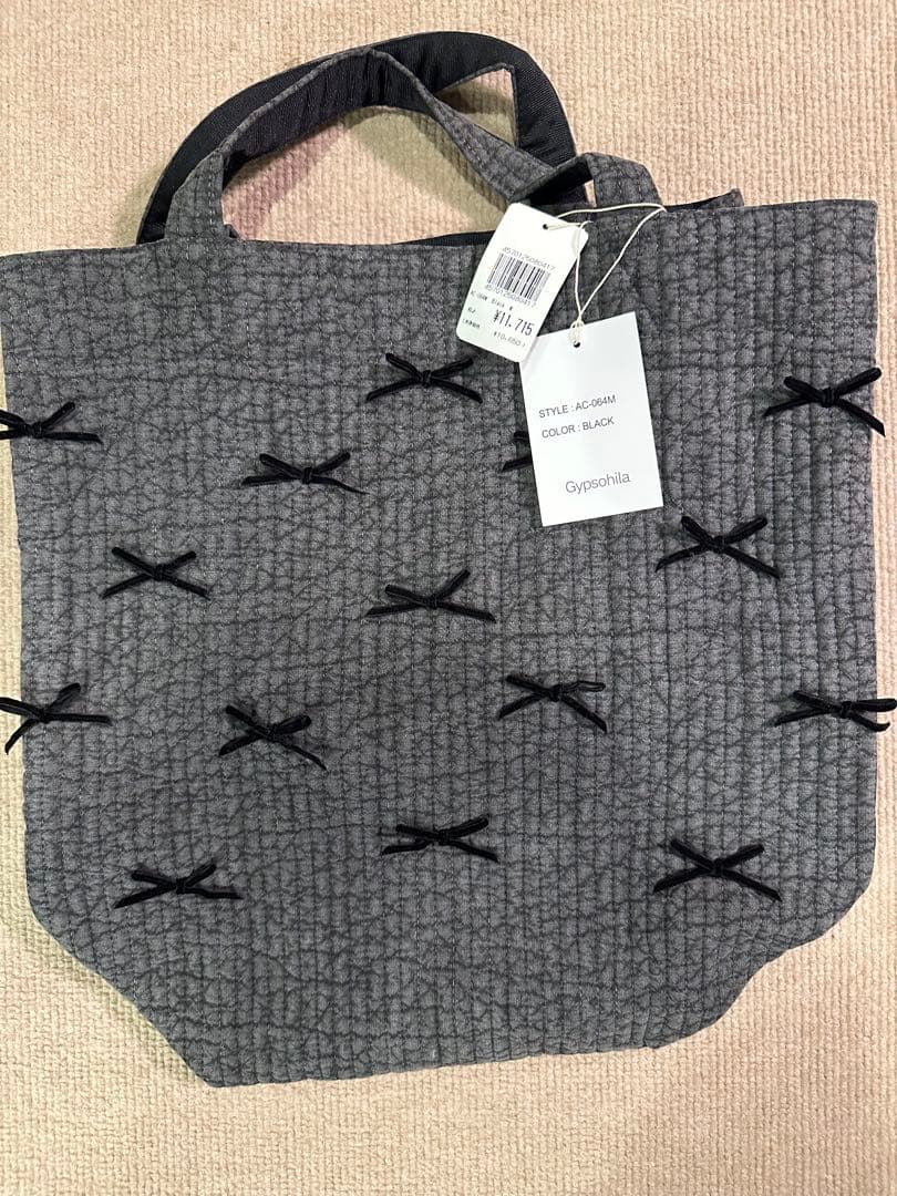 takt‼️ Gypsohila ❣️リボン装飾 エコバッグ グレー AC-064S Town Bag (S) | gypsohila