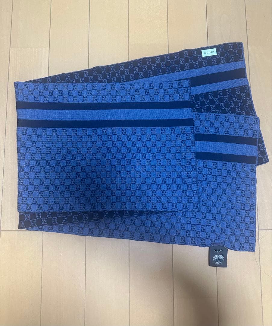 グッチ マフラー リバーシブル ネイビー GUCCI（グッチ） マフラー リバーシブル GG柄 ブラウン ネイビー 無地