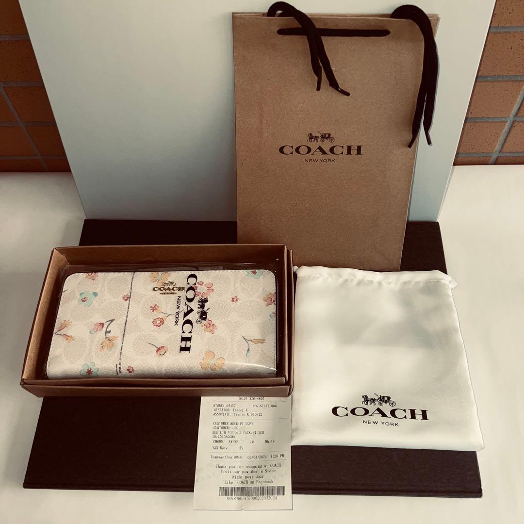 新品未使用】COACH コーチ長財布 C8695 SV/WE 白 ホワイト花柄 - メルカリ