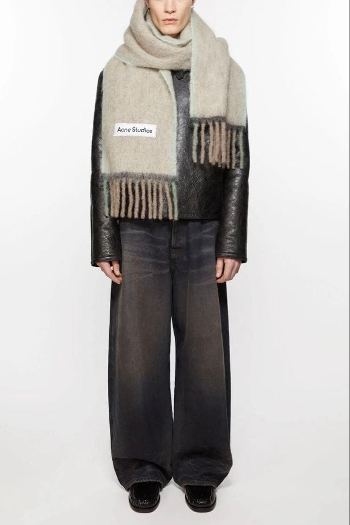 Acne Studios ウールモヘアスカーフ ナロー ベージュ グレー Acne Studios - ウールモヘアスカーフ - ナロー - ベージュ/グレー