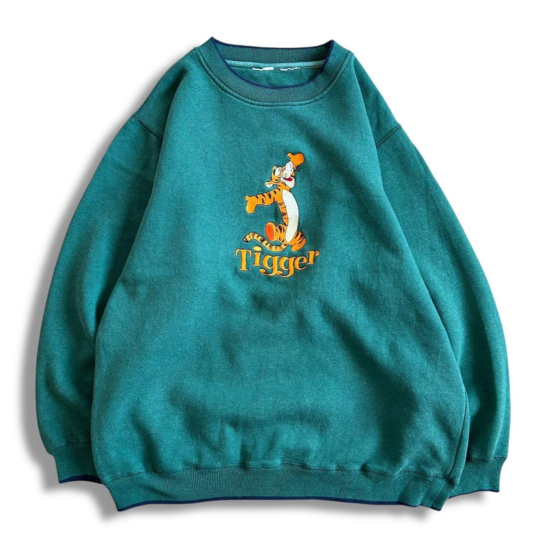 Disney ティガー 刺繍スウェット グリーン L相当 90s ディズニー