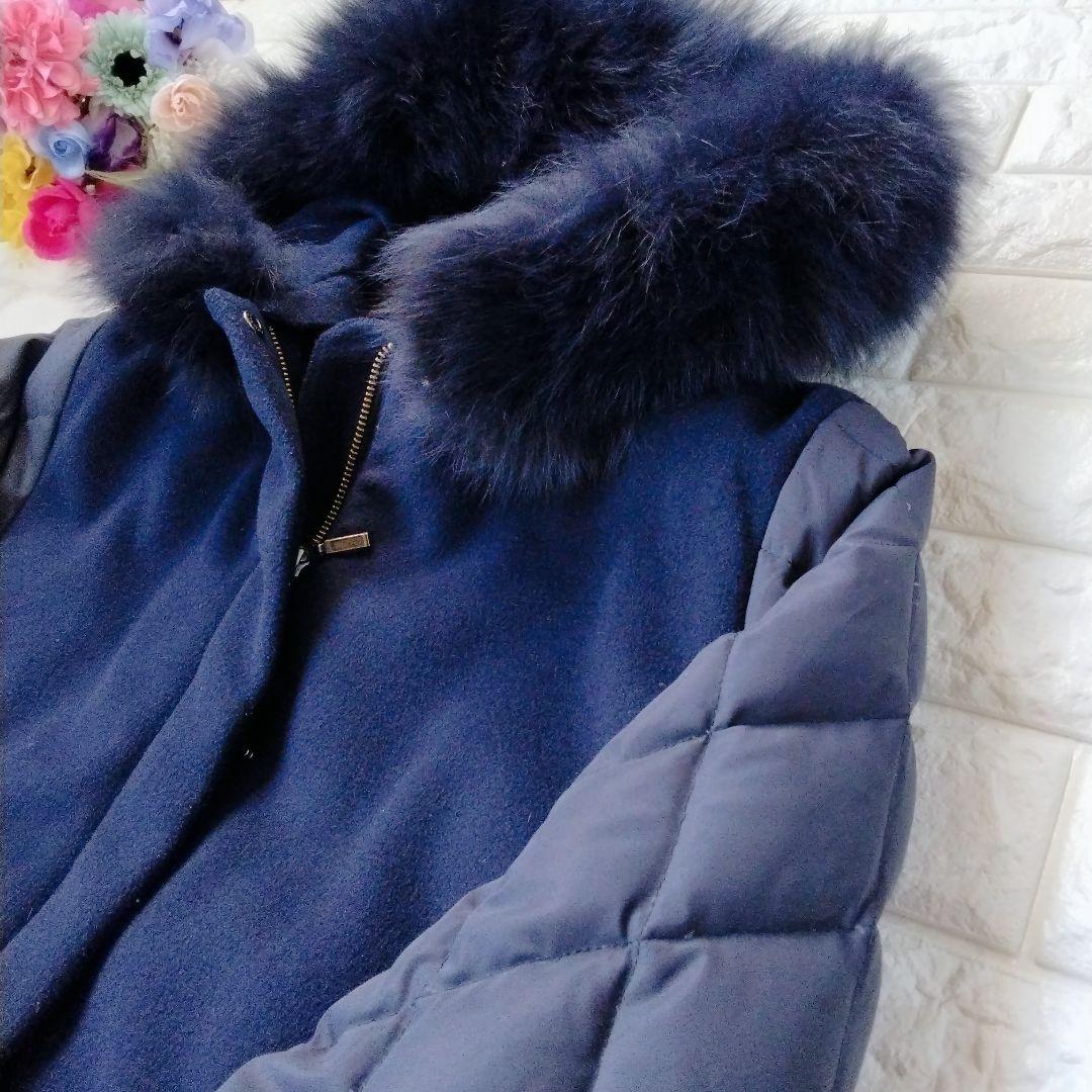 メイソングレイ 異素材 フォックスファー フード ロングダウンコート