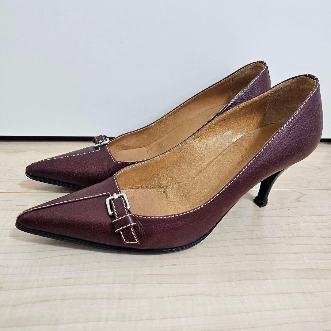 バーガンディ レザーハイヒール HERMES 23.5cm エルメス