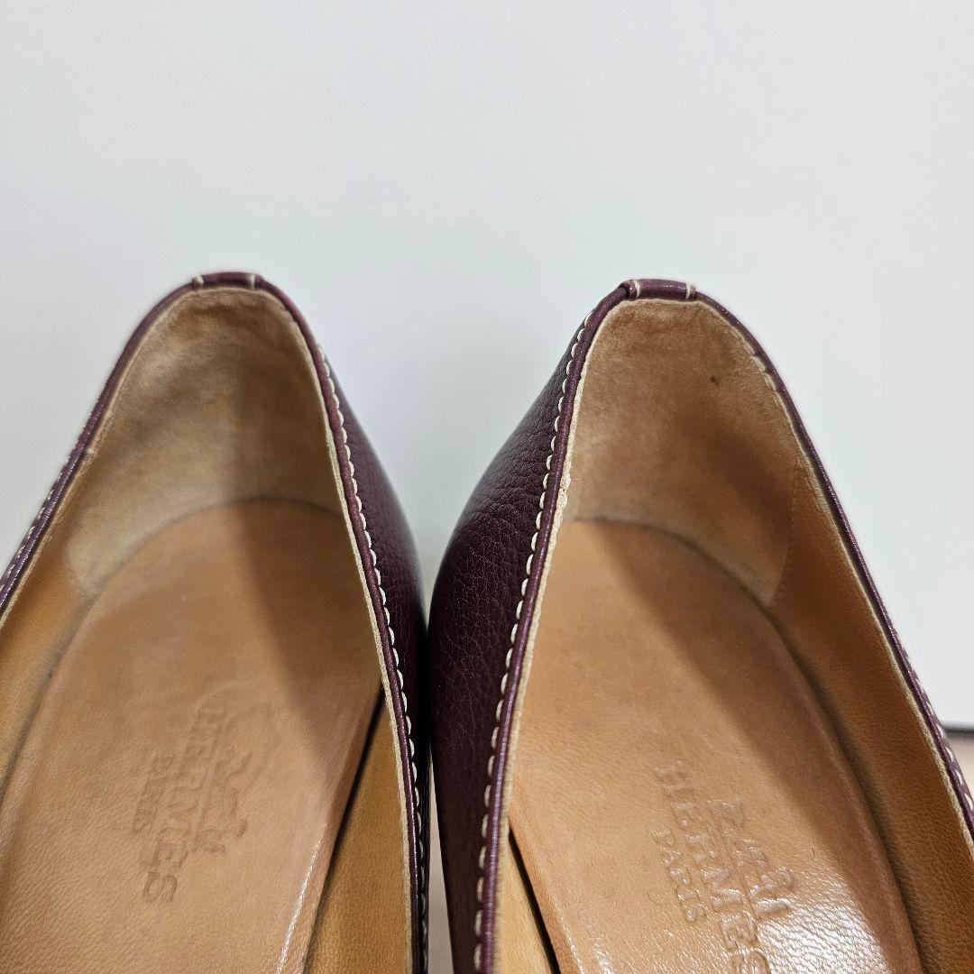 バーガンディ レザーハイヒール HERMES 23.5cm エルメス