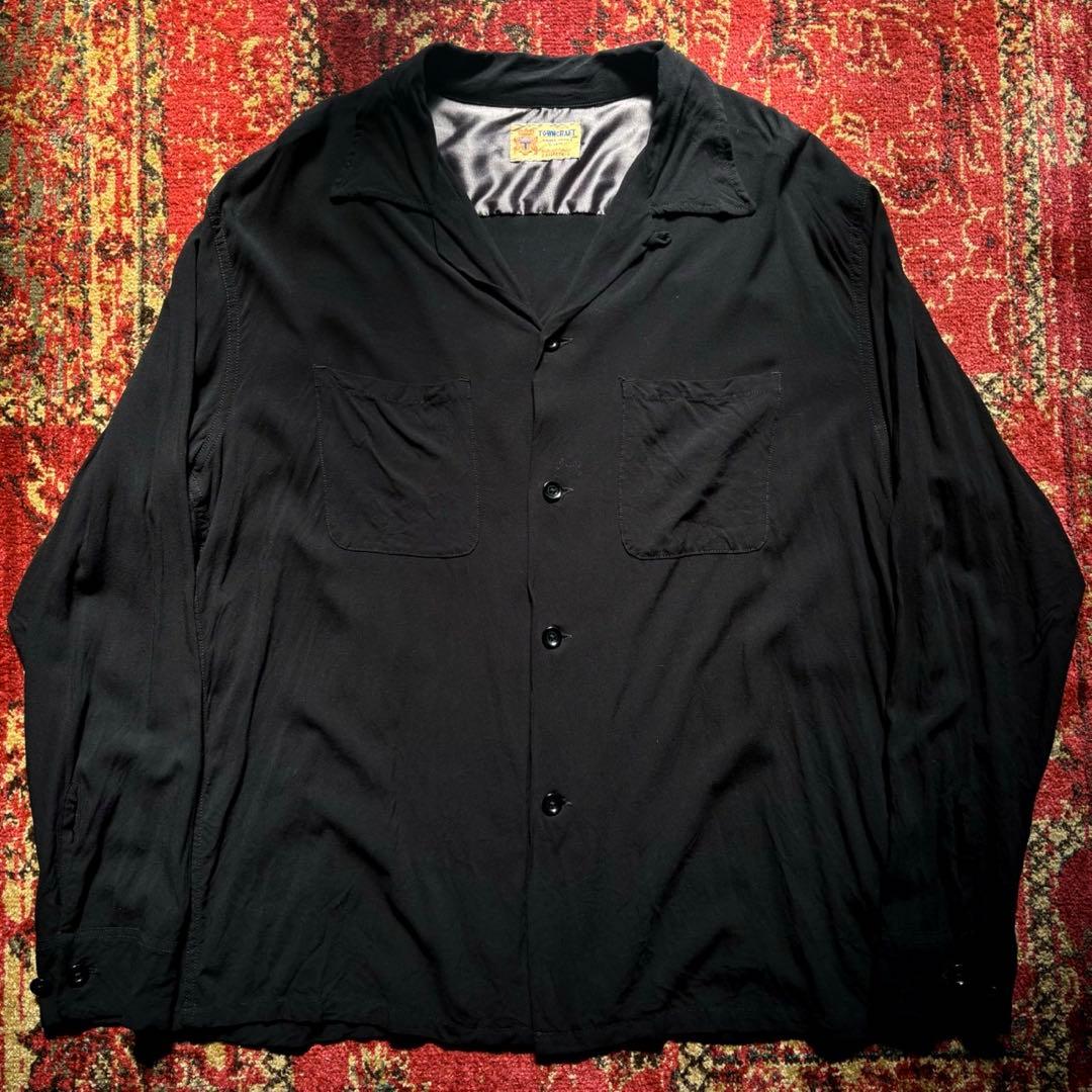 50s TOWN CRAFT レーヨンギャバジン ブラック オープンカラー 復刻