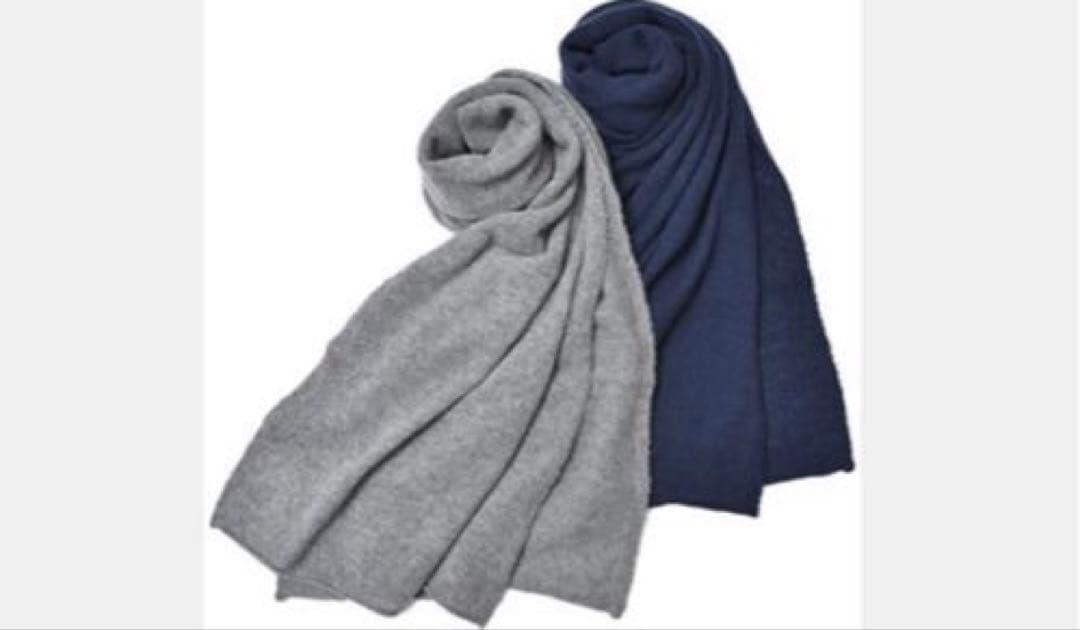 美品 ザノーネ 大判カシミヤ100%マフラー ストール 紺 送料無料／カシミア ストール カシミヤ 100% レディース メンズ