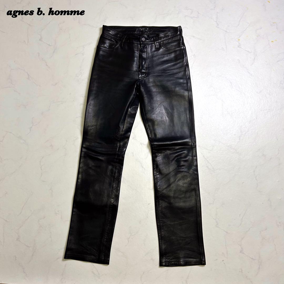 【90s】フランス製 アニエスベーオム レザーパンツ 38 羊革 サンライズ期 中古・古着通販】agnes b homme (アニエスベーオム) レザーパンツ