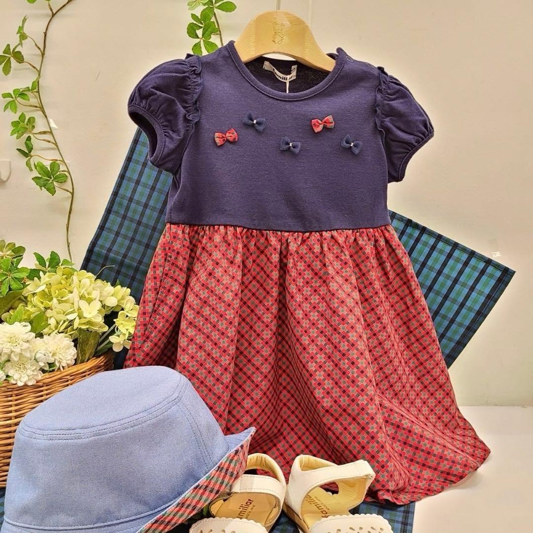 familiar ファミリアチェック柄 半袖ワンピース 100 リボン - メルカリ