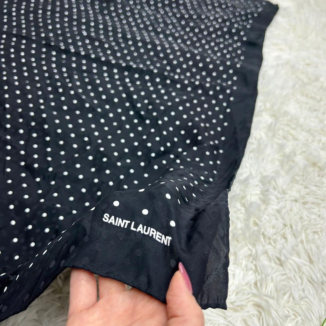 D486 サンローラン メンズ スカーフ イタリア製 ドット ロゴ YSL総柄