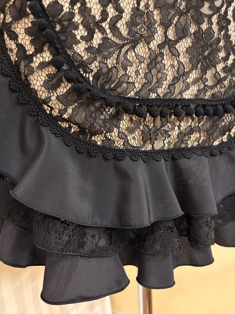 フラメンコ衣装 エプロン 黒レース フリル3段 ショート丈 レース