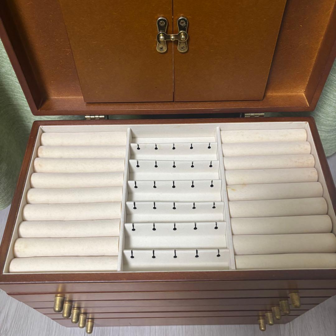 三面鏡付き 木製ジュエリーボックス 6段引き出し アクセサリーボックス