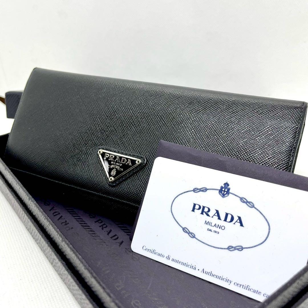 ◇箱・ギャラ付き/極美品◇PRADA 三角ロゴ サフィアーノ 二つ折り 長
