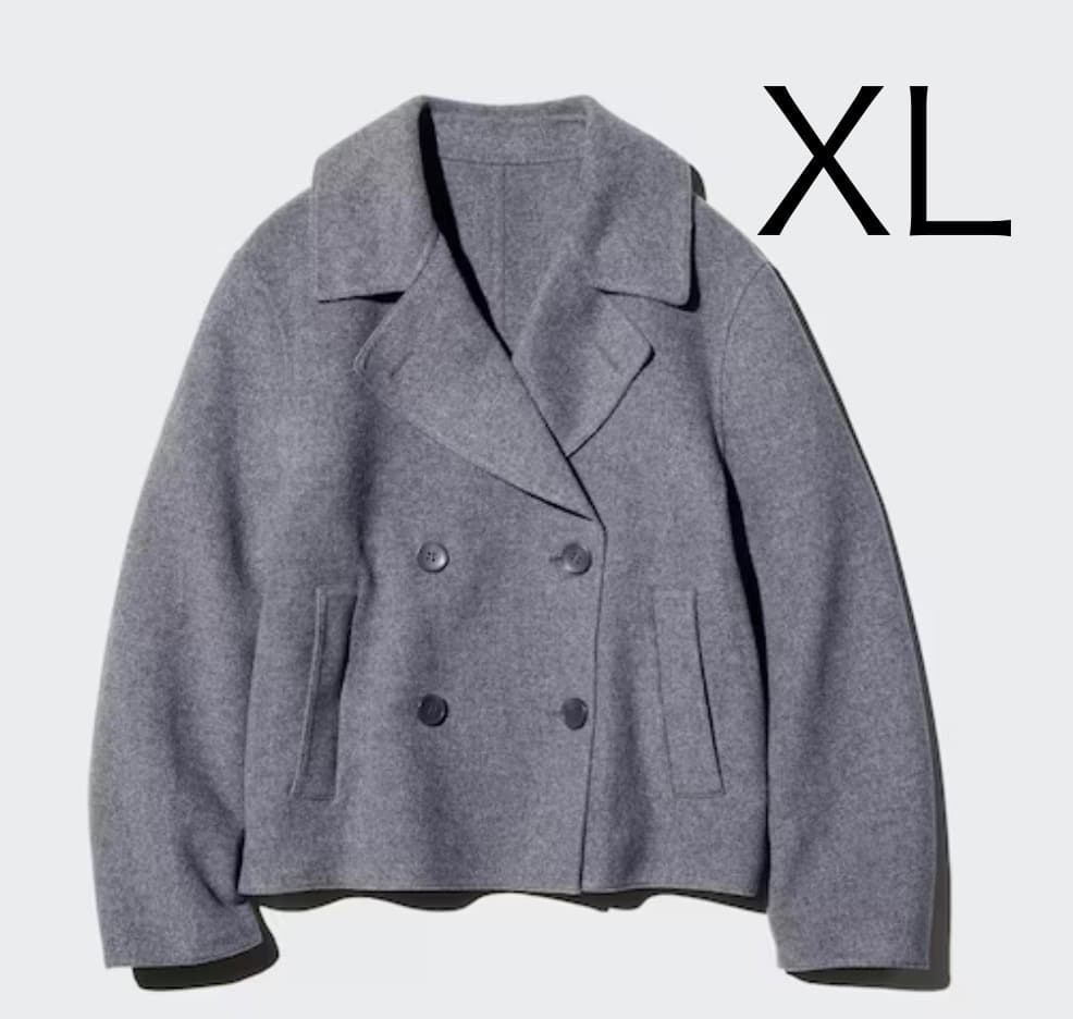 UNIQLO ダブルフェイスショートコート リラックスフィット XLグレー