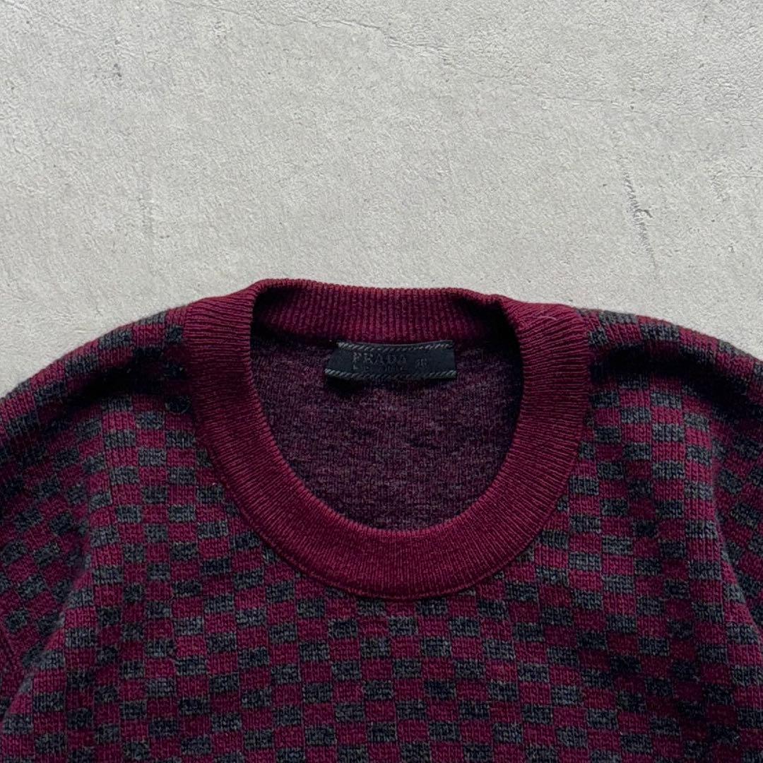 prada check kashmir knit カシミア ニット ボルドー - メルカリ