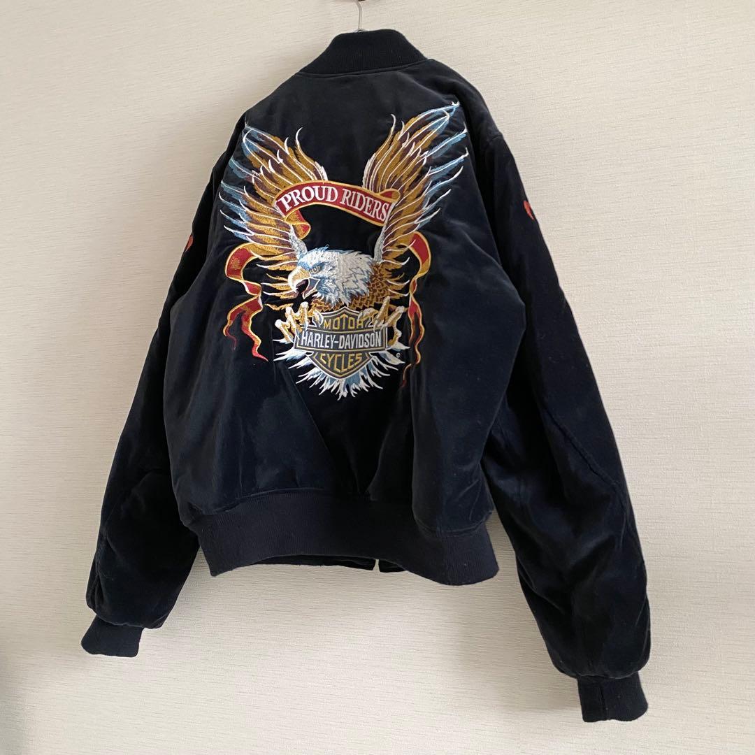 Harley-Davidson スカジャン 別珍 ベロア 刺繍 イーグル 黒 M - メルカリ