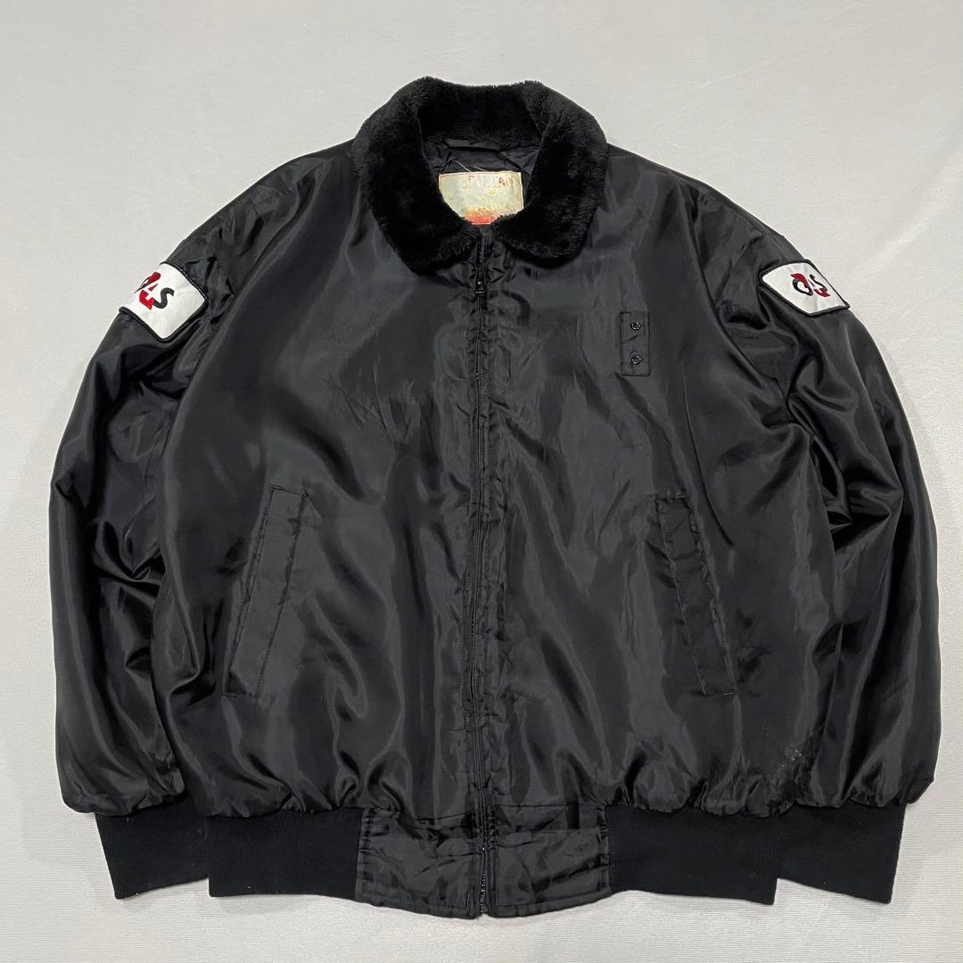 90s MA1 ボンバー ジャケット 襟ボア ボックスシルエット ワッペン刺繍