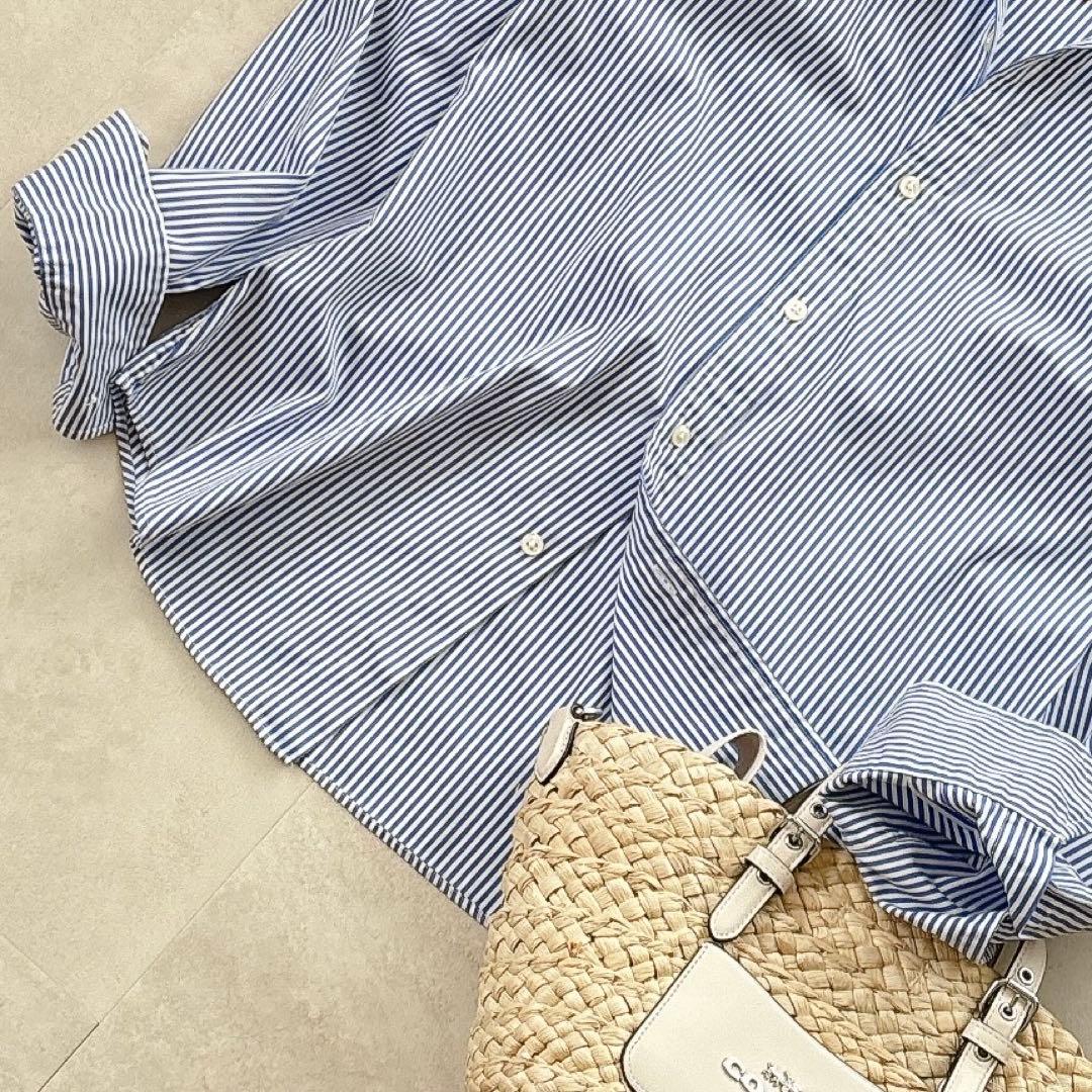 美品 ポロラルフローレン ストライプ ストレッチ シャツ ポニー刺繍