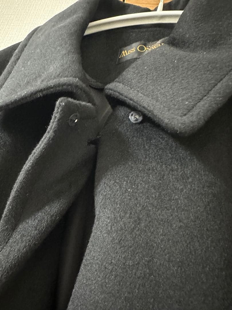 ミス オンワード カシミヤ100% ブラック 黒 ロングコート 比翼仕立て