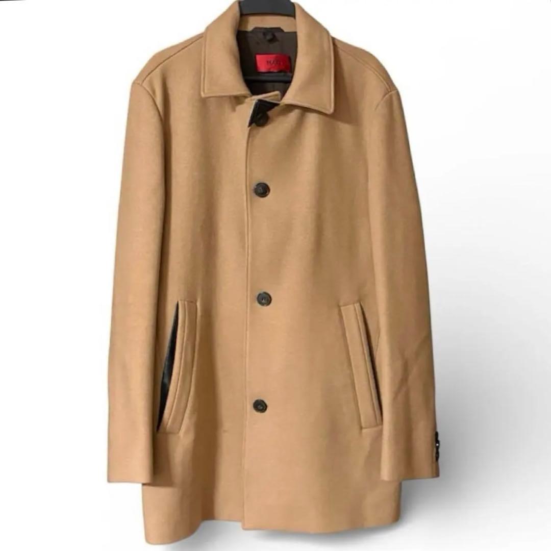 HUGO BOSS ヒューゴ　ウールコート キャメル メンズ ステンカラー HUGO BOSS（ヒューゴ・ボス） メンズ リラックスフィット ストレッチ