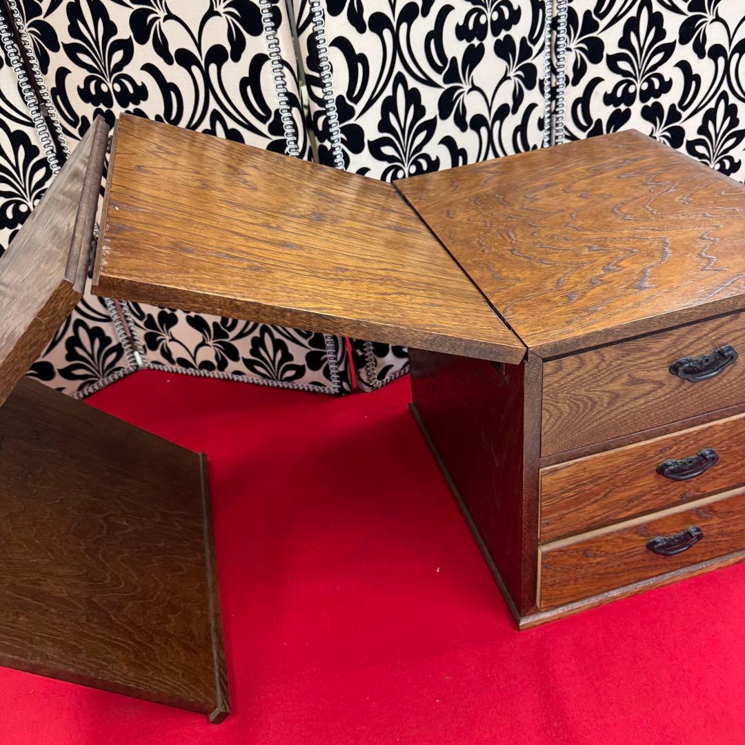 木製 文机 ダークブラウン 引き出し3杯 レア カラクリ 書見台付き