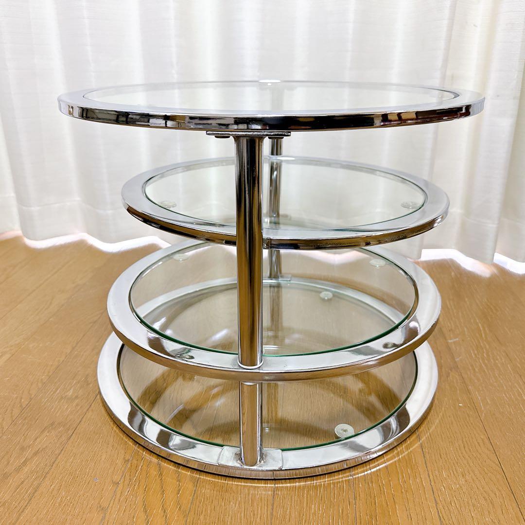 ミッドセンチュリー ラウンドテーブル 可変式 4段 強化ガラス - メルカリ