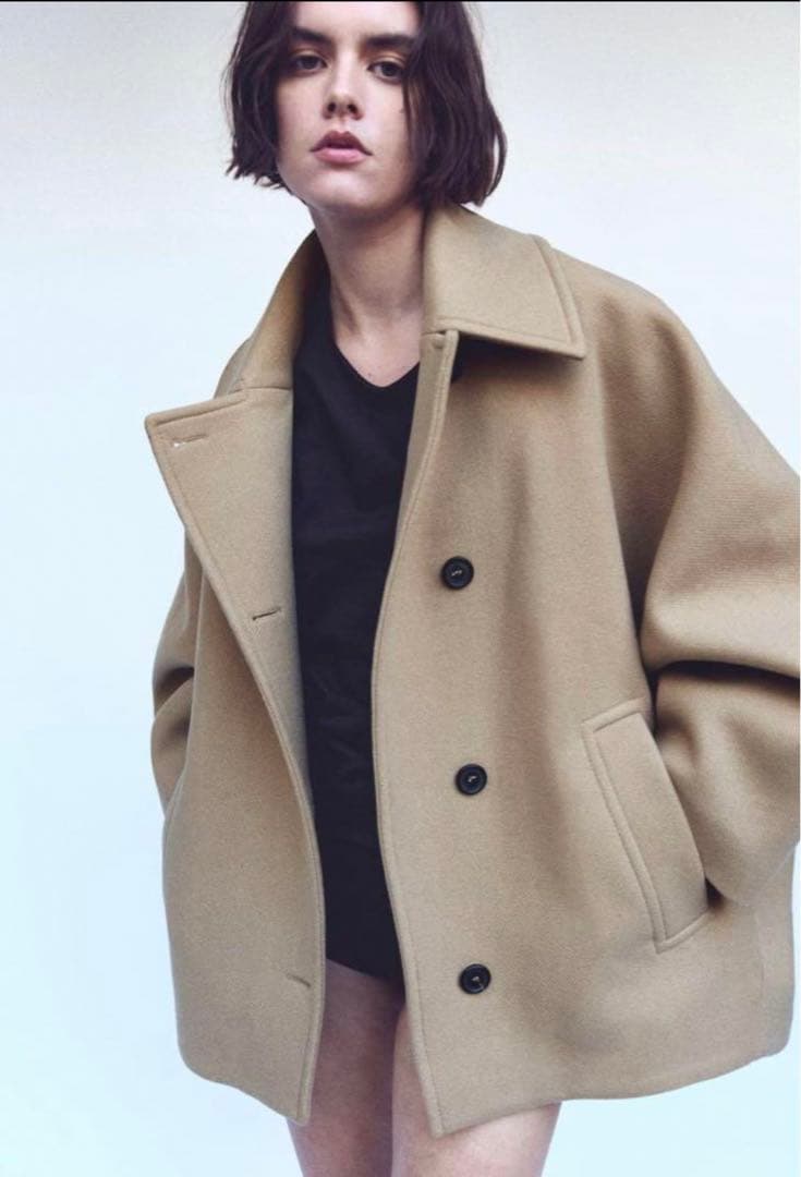 ZARA オーバーサイズ ショートウールブレンドコート - メルカリ