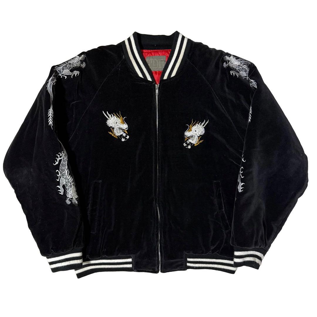 TDR 刺繍スカジャン ベロア 別珍 ブラック TDR 刺繍スカジャン ベロア 別珍 ブラック 別珍黒刺繍】三笠謹製