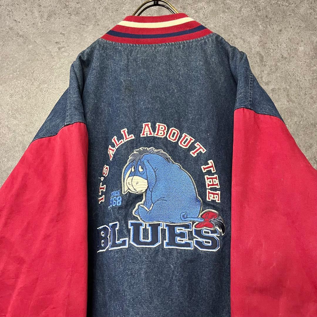 《US古着》ディズニー くまのプーさん イーヨー デニムブルゾン 刺繍 2XL