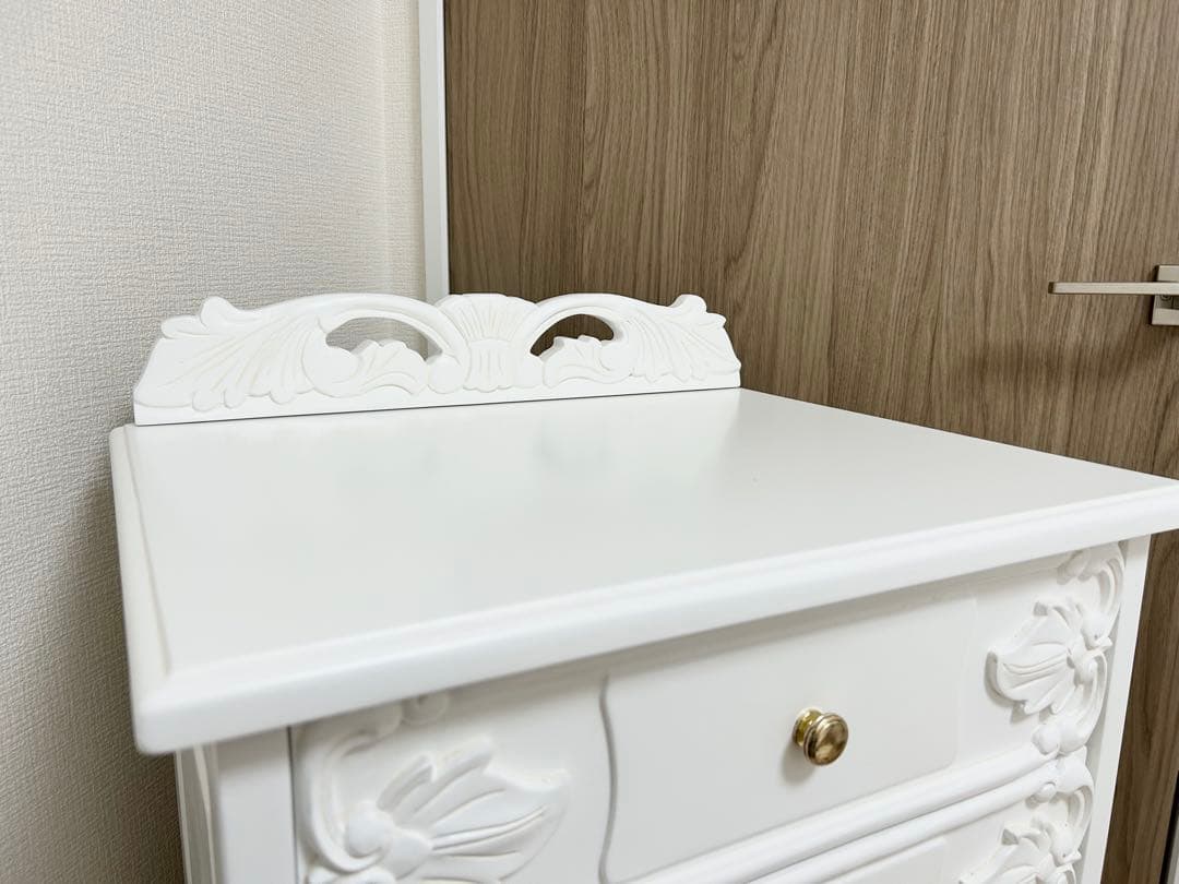 激安 フレンチ ロココ 彫刻 猫脚 高級5段チェスト ホワイトシャビー