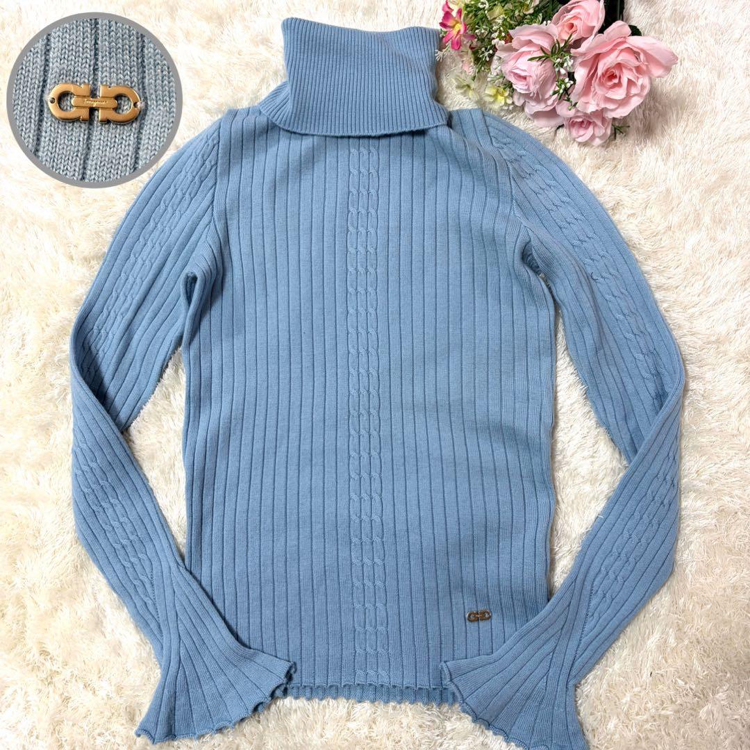 サルヴァトーレフェラガモ ガンチーニ タートルネックケーブルニット ウール サルヴァトーレフェラガモ ガンチーニ タートルネックケーブルニット