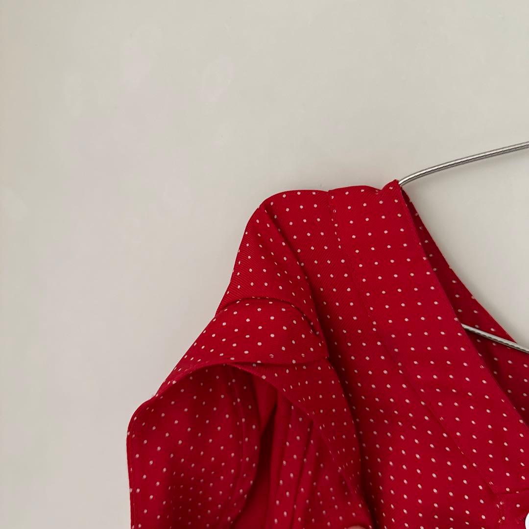 universal utility シルク100%ドットブラウス ドット柄ノーカラー七分